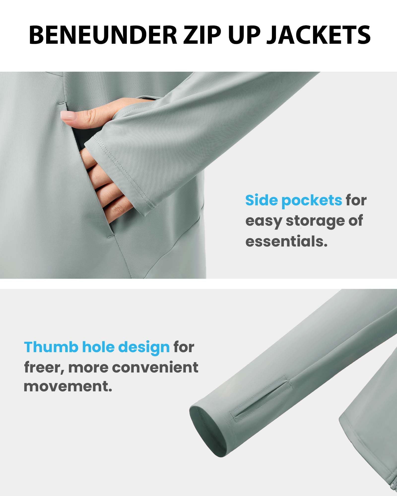 BENEUNDER Cooling Women's UPF 50+ Sun Protection Lightweight Hoodie Jacket Long Sleeve Active Sun Shirts for Outdoor Workout - Image 6