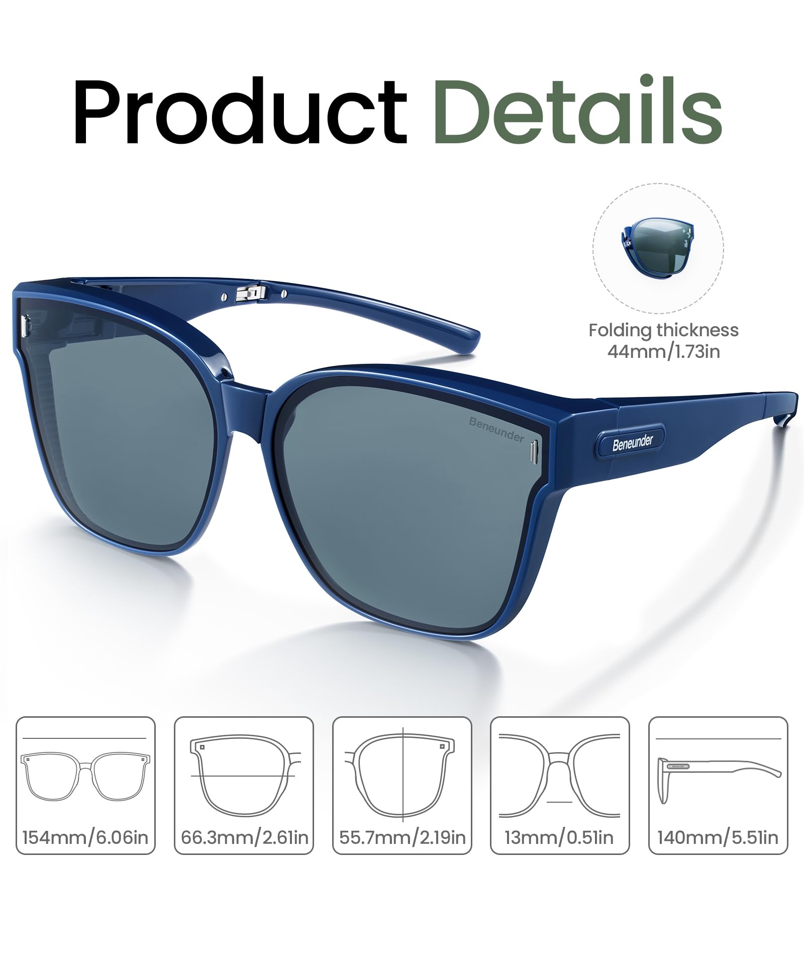 BENEUNDER Polarized Fit Over Sunglasses for Womens & Men, Lightweight Folding Sunglasses for Nearsightedness - Image 7
