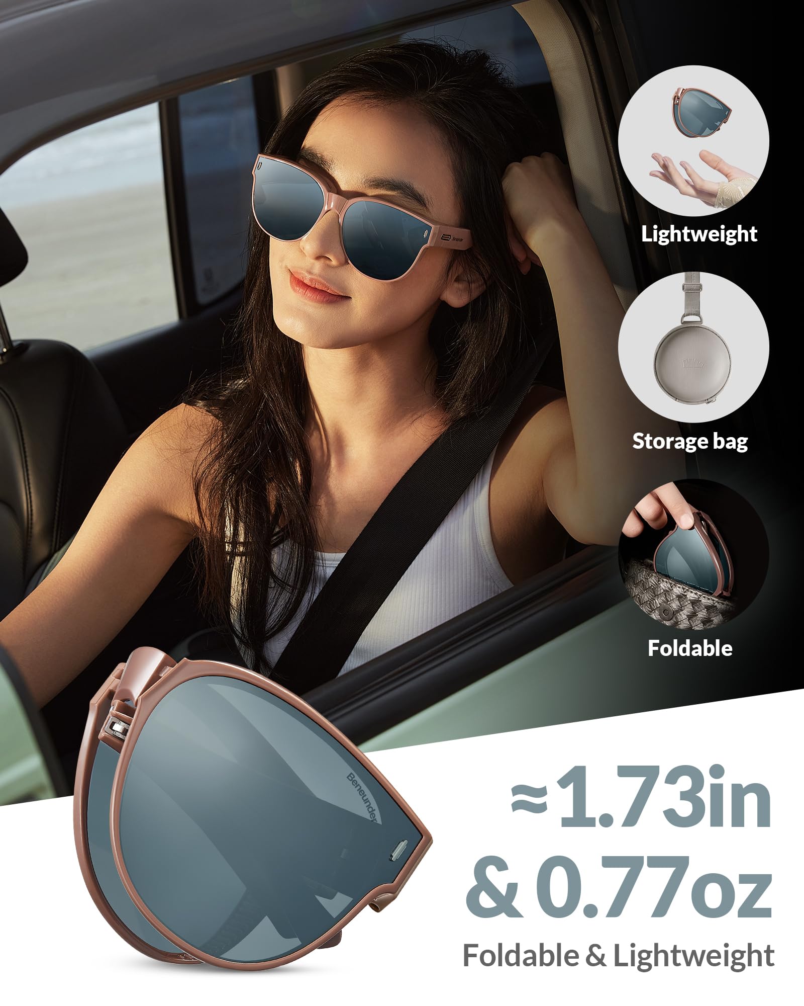 BENEUNDER Polarized Fit Over Sunglasses for Womens & Men, Lightweight Folding Sunglasses for Nearsightedness - Image 5