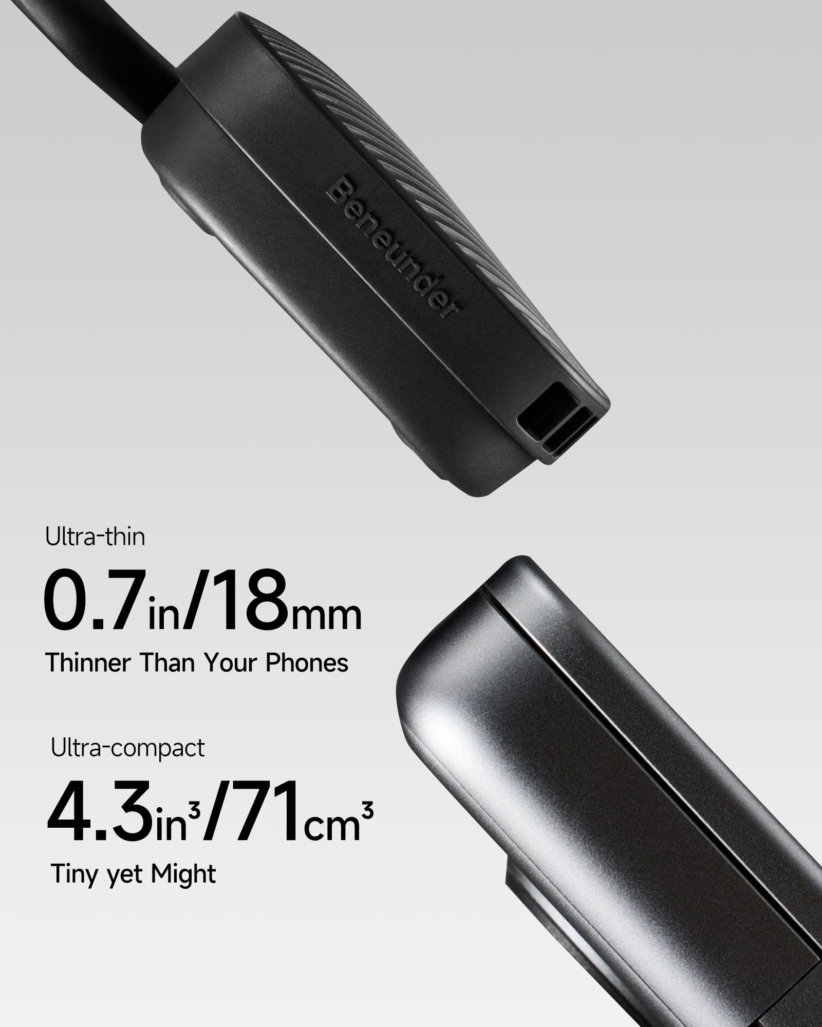 BENEUNDER Portable Neck Fan, 3.9oz Mini Small Personal Fan with Rechargeable Battery, 8000RPM Turbo Cooling, Ultra-Lightweight for Travel, Outdoor, Office & On-the-Go, Hair-Safe Design - Image 3