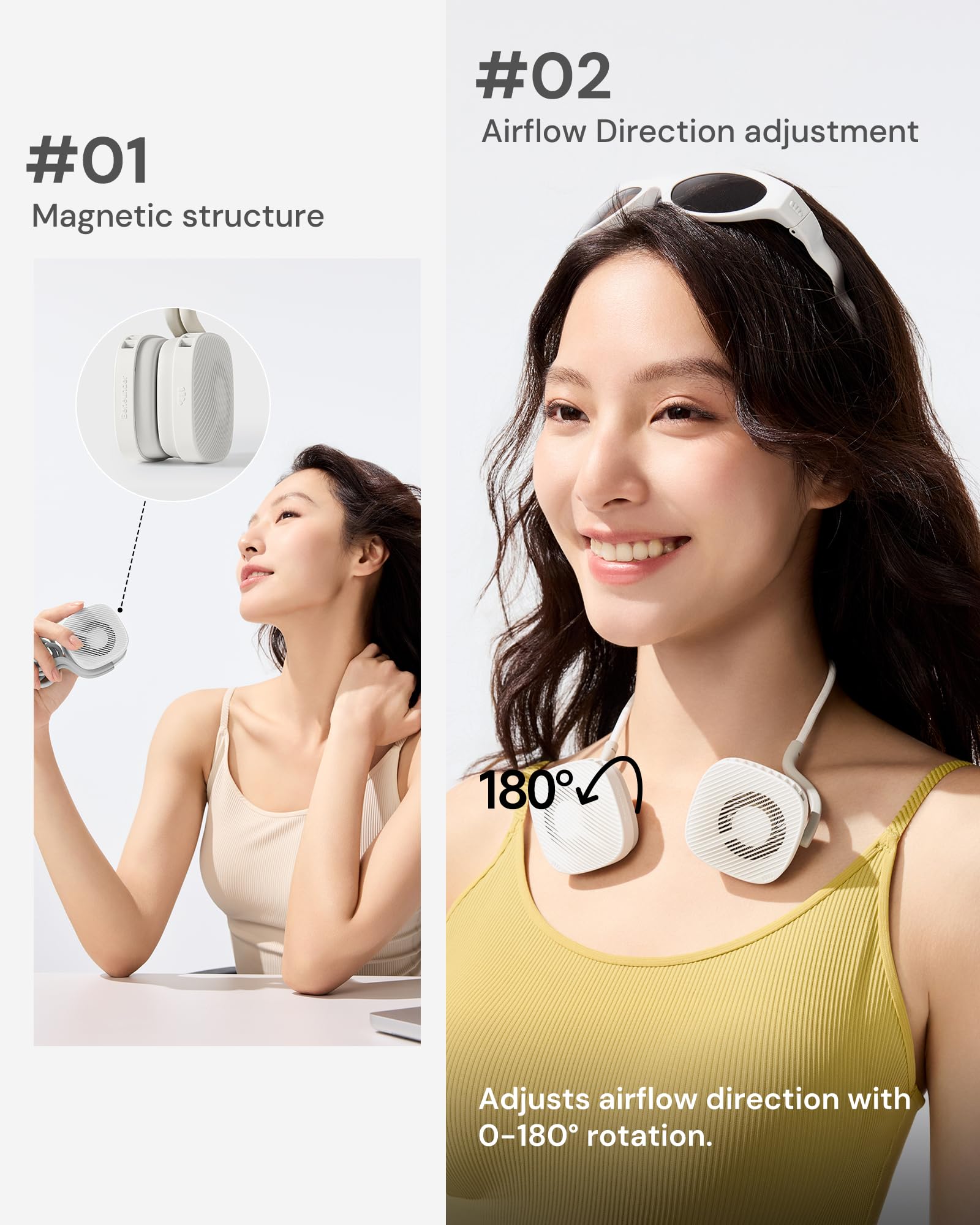 BENEUNDER Portable Neck Fan, 3.9oz Mini Small Personal Fan with Rechargeable Battery, 8000RPM Turbo Cooling, Ultra-Lightweight for Travel, Outdoor, Office & On-the-Go, Hair-Safe Design - Image 7