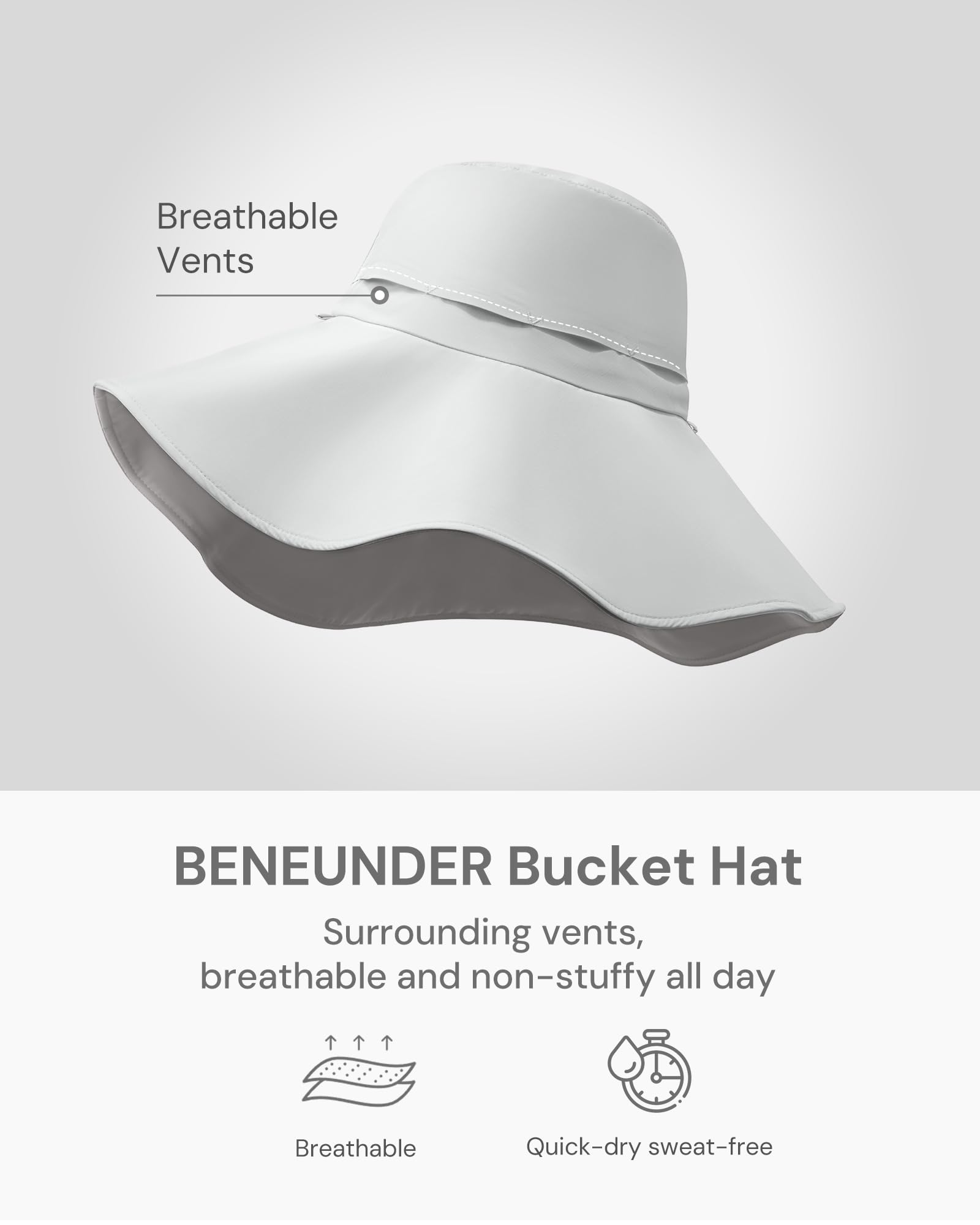 BENEUNDER Reversible Wide Brim Sun Bucket Hats UPF50+ UV Protection Foldable for Women Outdoor Beach Vacation Travel - Image 3