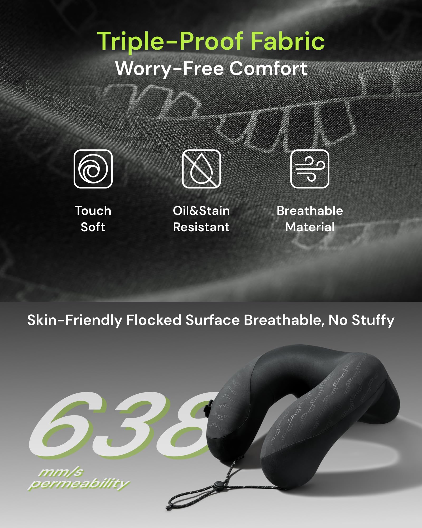 BENEUNDER Travel Neck Pillow for Airplane, Inflatable Compact 360°Head Support Pillow, Comfortable Breathable Cover for Travel, Train,Car with Storage Bag, Black - Image 4