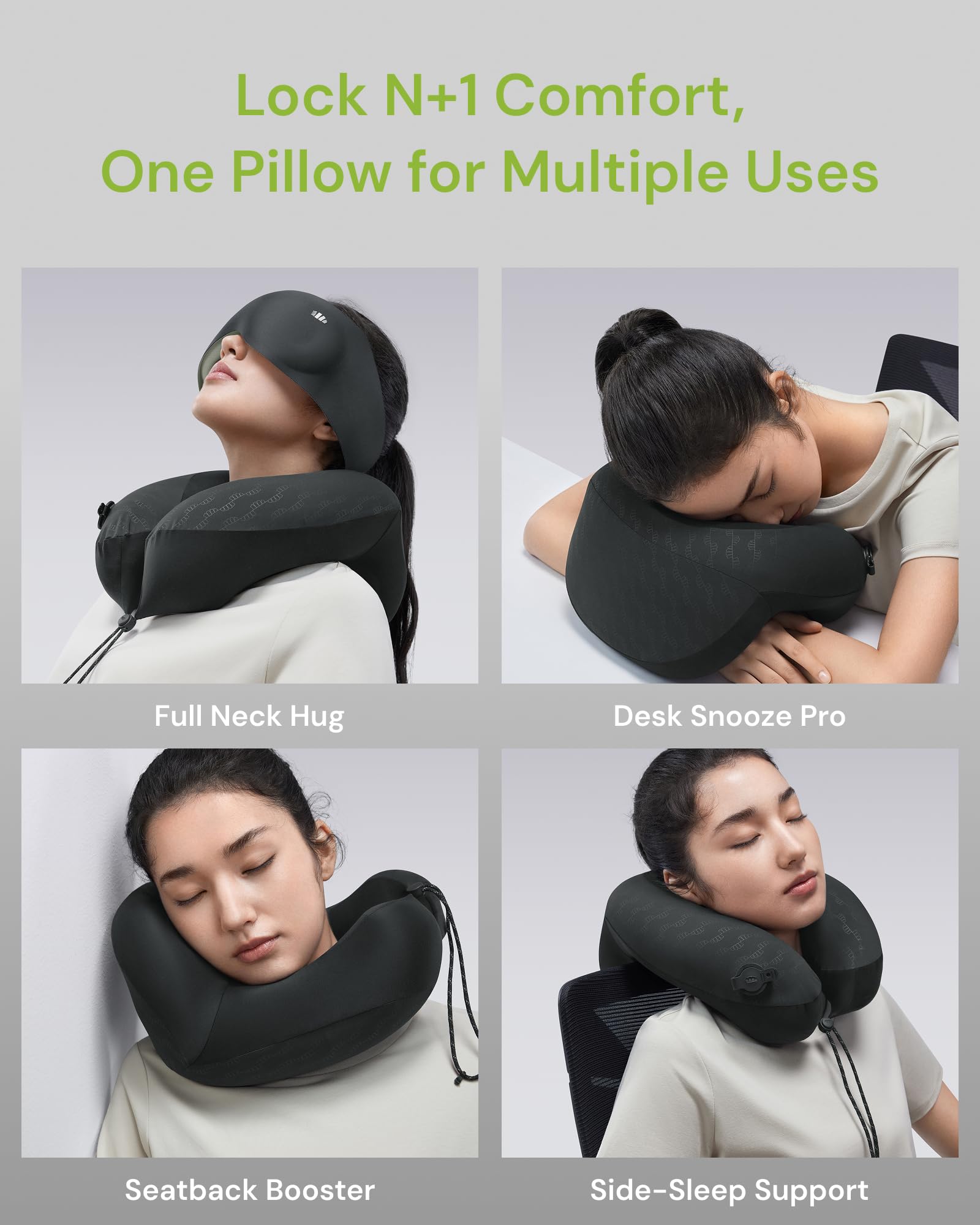 BENEUNDER Travel Neck Pillow for Airplane, Inflatable Compact 360°Head Support Pillow, Comfortable Breathable Cover for Travel, Train,Car with Storage Bag, Black - Image 5