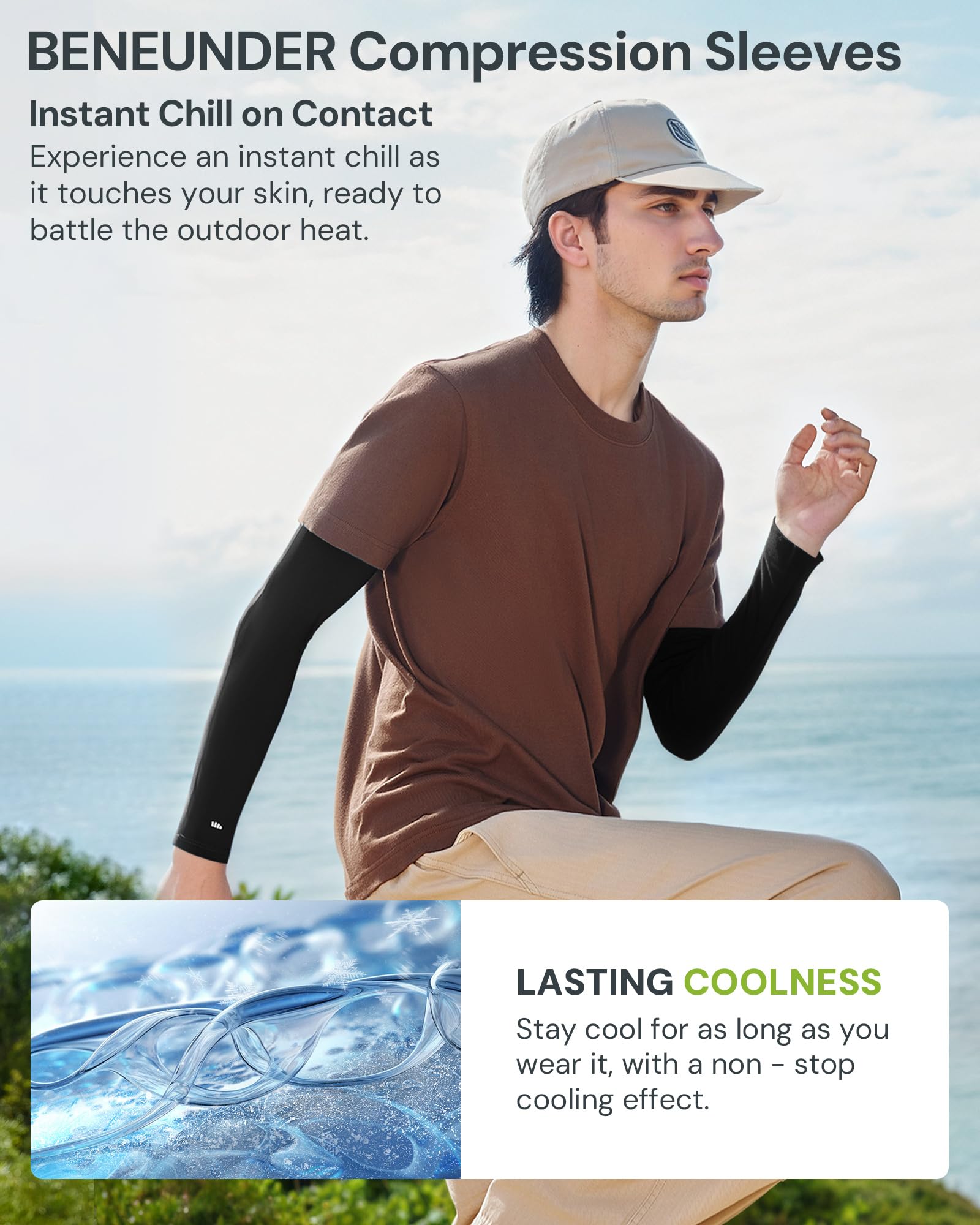 BENEUNDER UPF 50+ Arm Sleeves for Men Women Cooling UV Sun Protection Sports Compression Tattoo Cover Up - Image 3