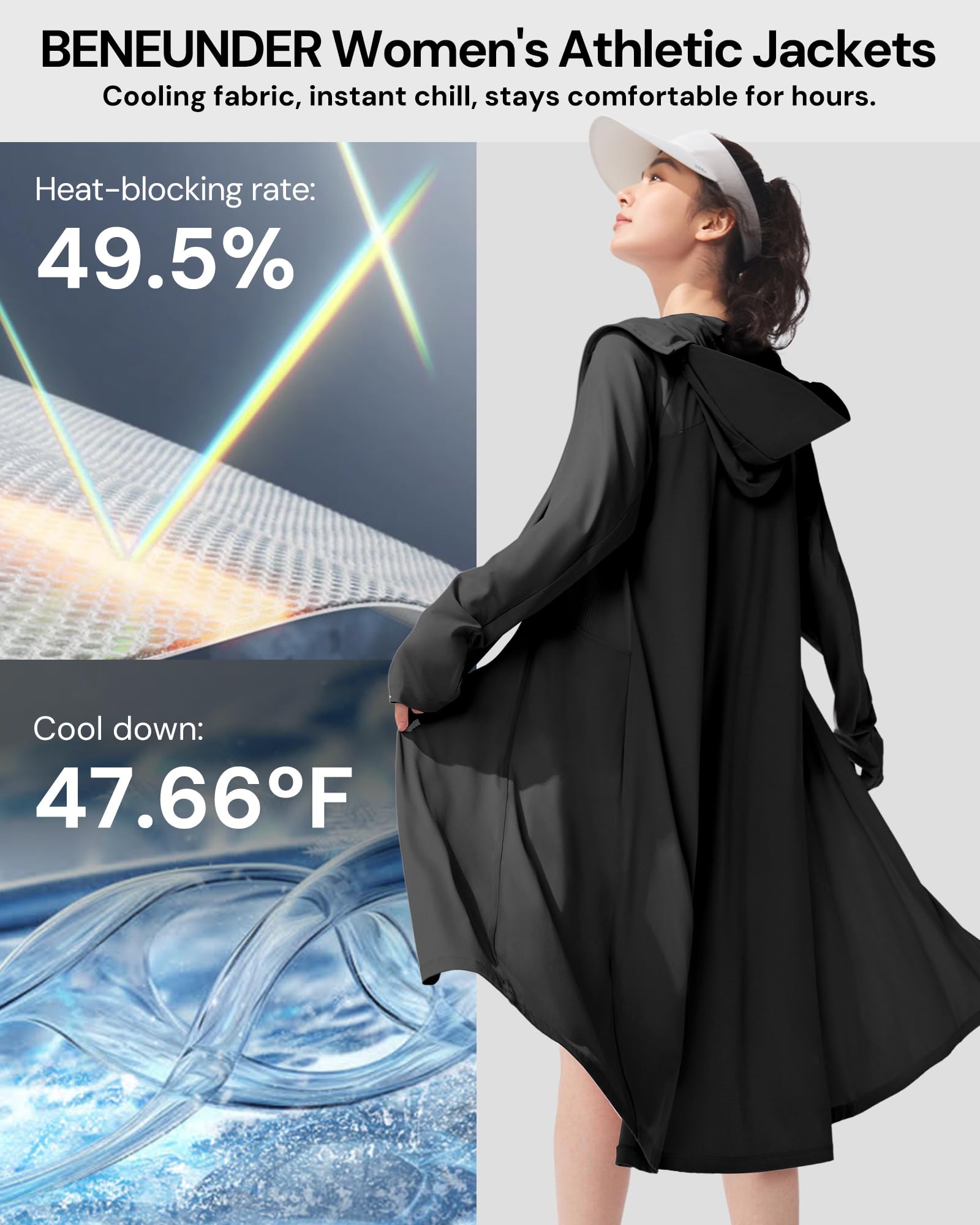 BENEUNDER Upgraded UPF50+ Sun Protection Women's Long Lightweight Hoodie Jacket Active Sun Shirts for Outdoor Hiking Workout - Image 3