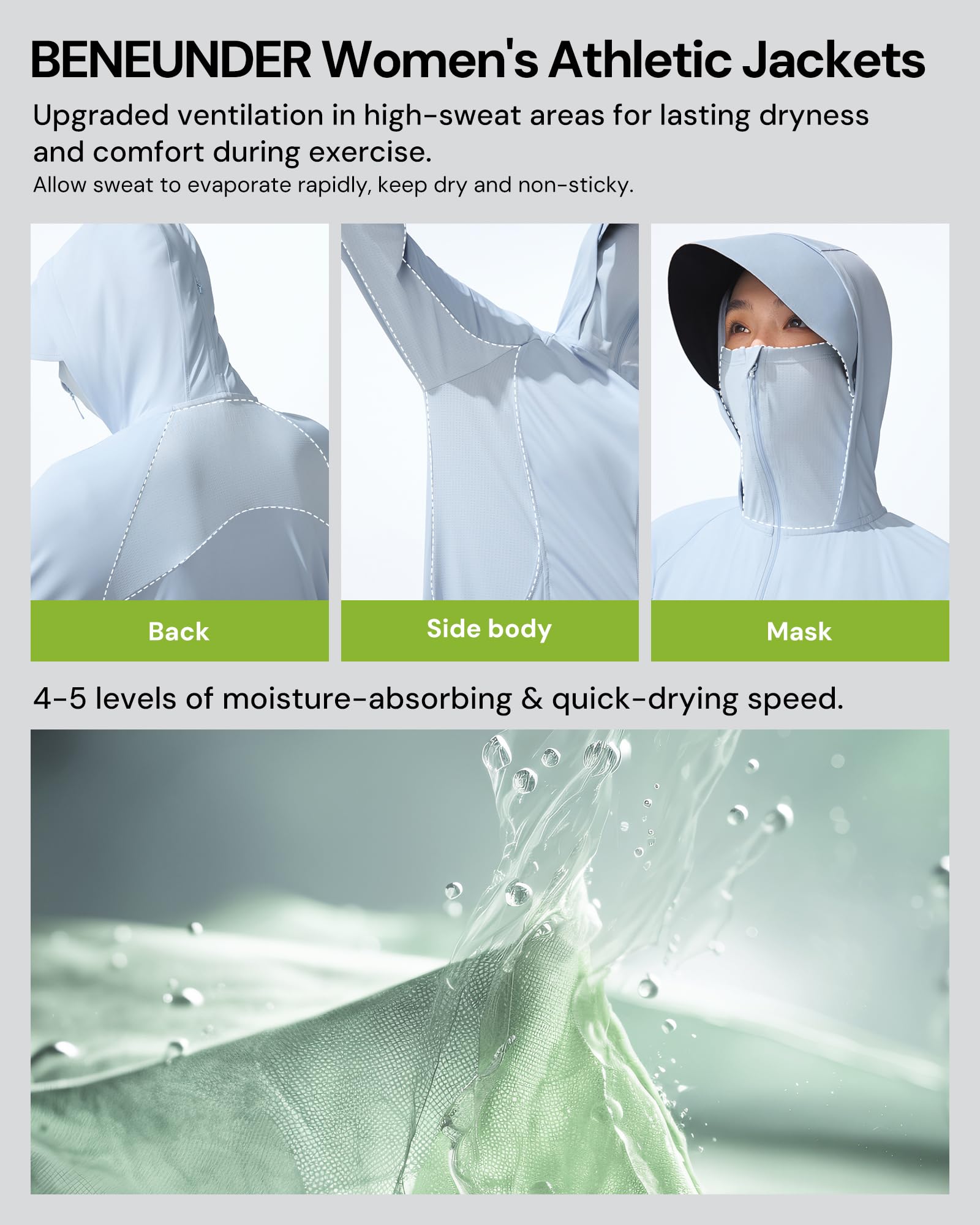 BENEUNDER Upgraded UPF50+ Sun Protection Women's Long Lightweight Hoodie Jacket Active Sun Shirts for Outdoor Hiking Workout - Image 4