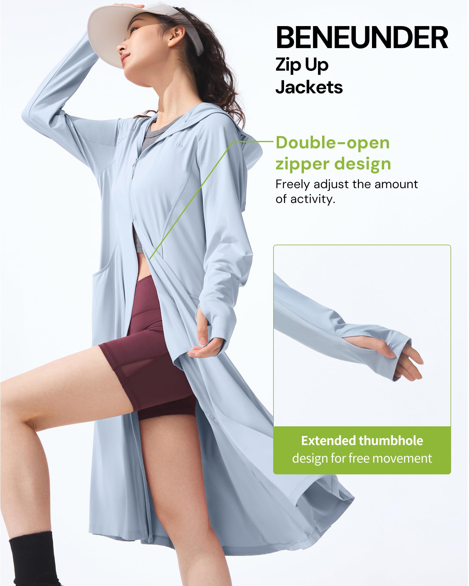 BENEUNDER Upgraded UPF50+ Sun Protection Women's Long Lightweight Hoodie Jacket Active Sun Shirts for Outdoor Hiking Workout - Image 5