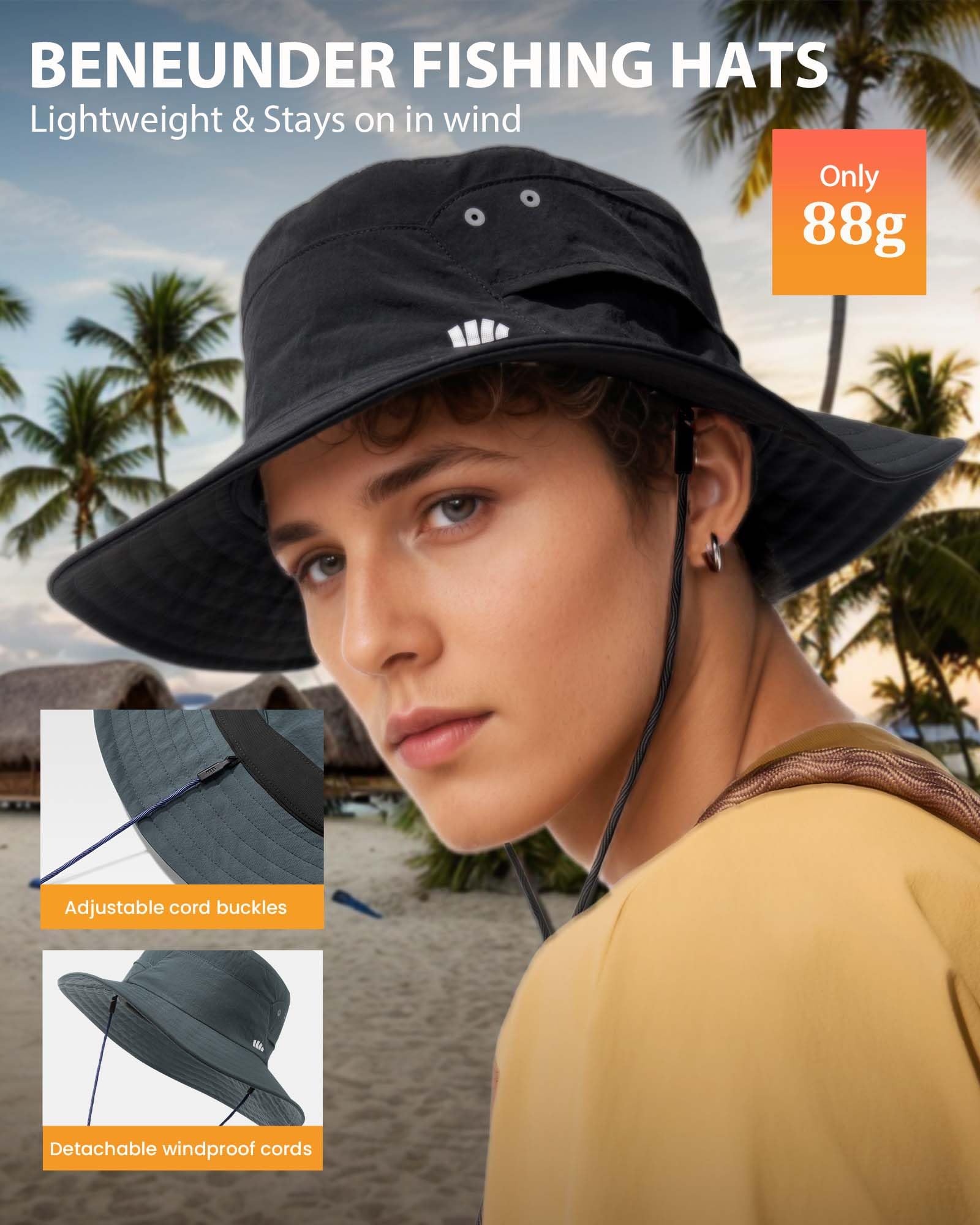 BENEUNDER Wide Brim Sun Hats for Men UPF50+ UV Protection Fishing Travel Outdoor Beach Vacation Hiking - Image 3