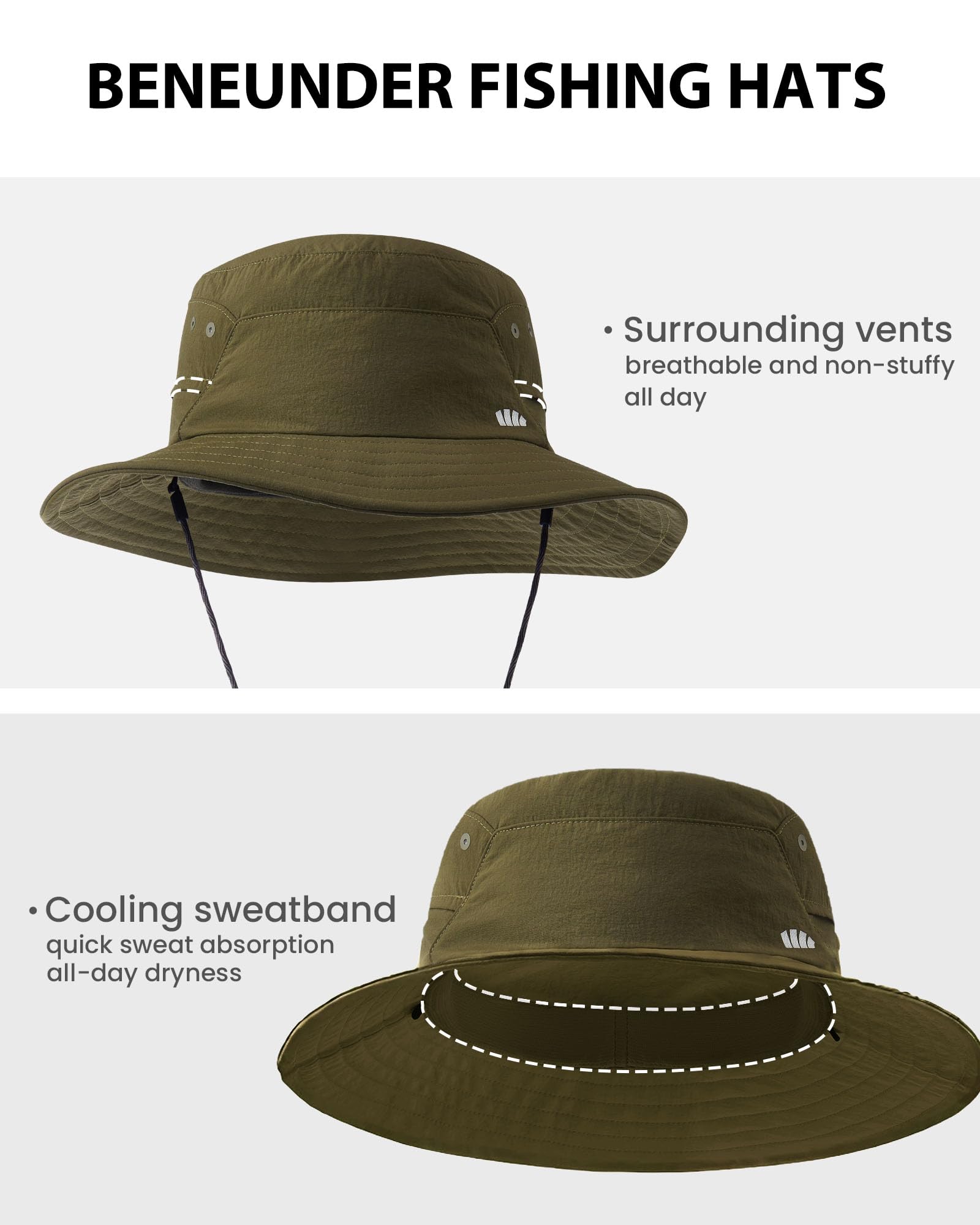 BENEUNDER Wide Brim Sun Hats for Men UPF50+ UV Protection Fishing Travel Outdoor Beach Vacation Hiking - Image 5