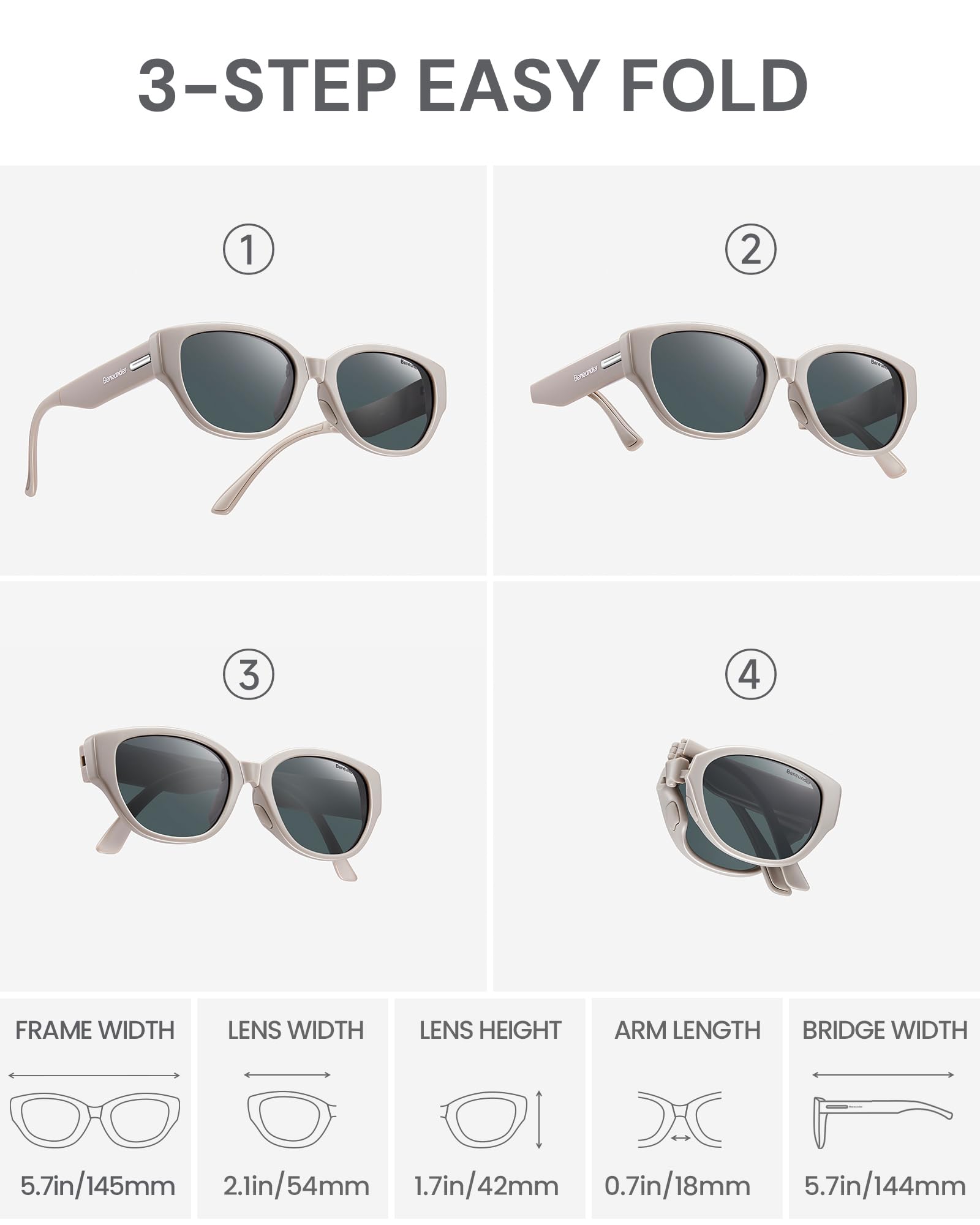 BENEUNDER Women's Polarized Sunglasses - UV400 Trendy Folding Lightweight Shades, Retro Classic Designer Style - Image 7