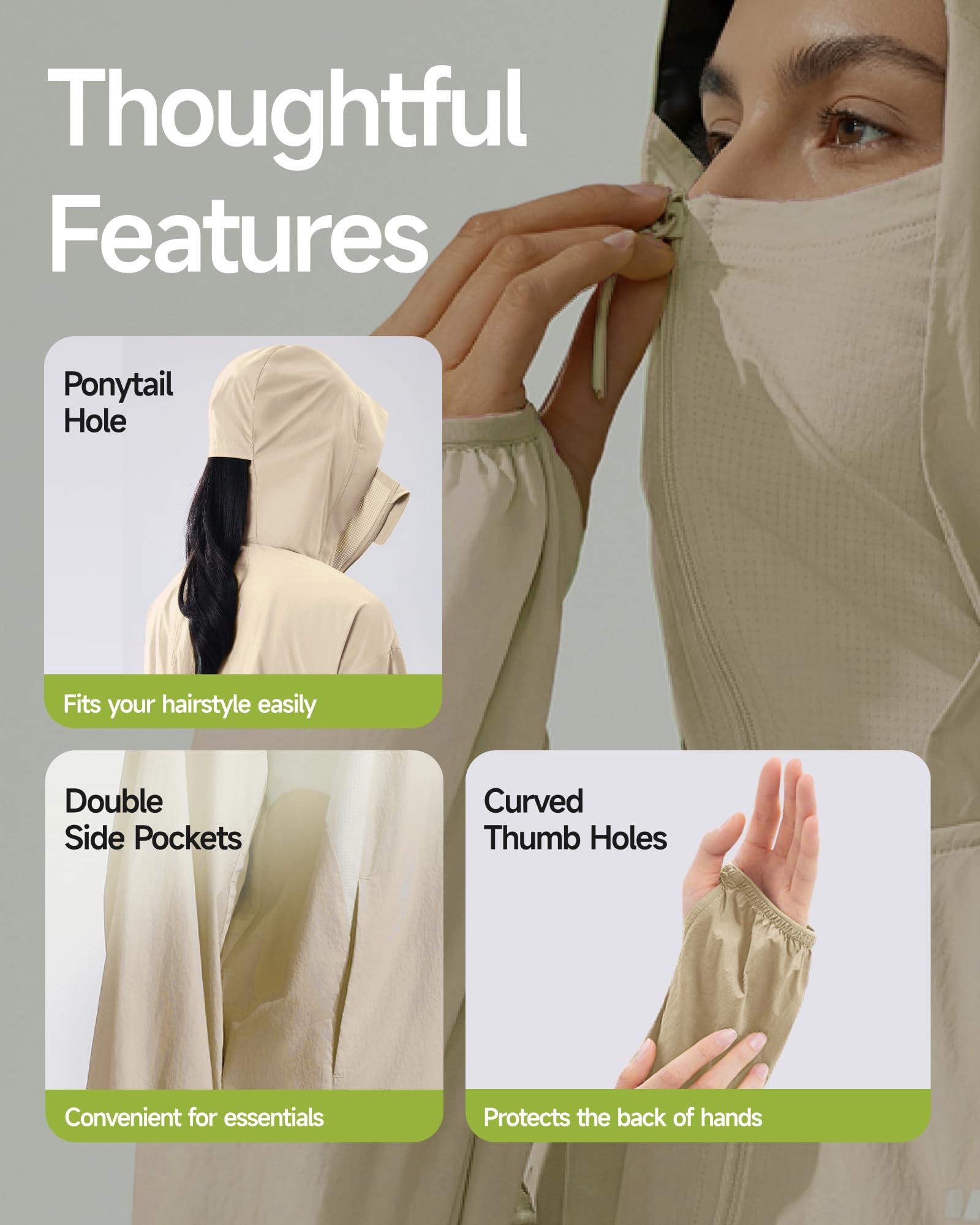 BENEUNDER Women's UPF 50+ Lightweight Sun Protection Jacket Athletic Short Hoodie - Image 7