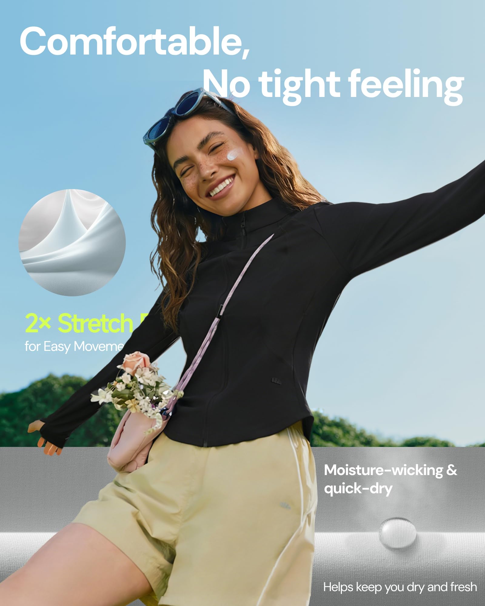 BENEUNDER Women's UPF 50+ Sun Protection Cooling Athletic Jacket Full Zip Long Sleeve Slim Fit Outdoor Running Pocket - Image 6